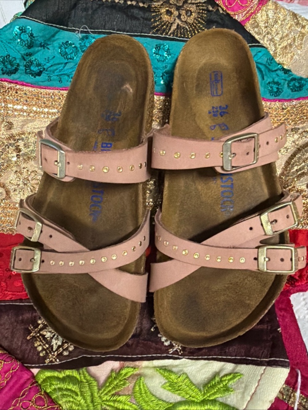 Birkenstock Old Rose Studded Triple Strap Buckle Sandals - Picture 16 of 16
